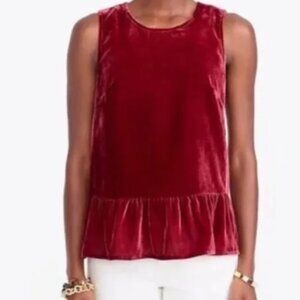 J. Crew Burgundy (red) Velvet Tank Peplum Blouse Holiday Party Ready Size Small
